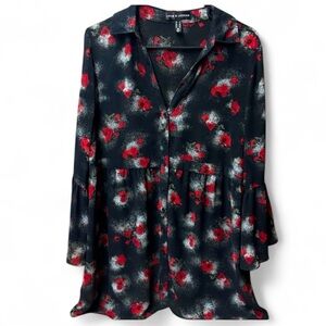 Love & Legend Black Floral Tunic Top Size 14